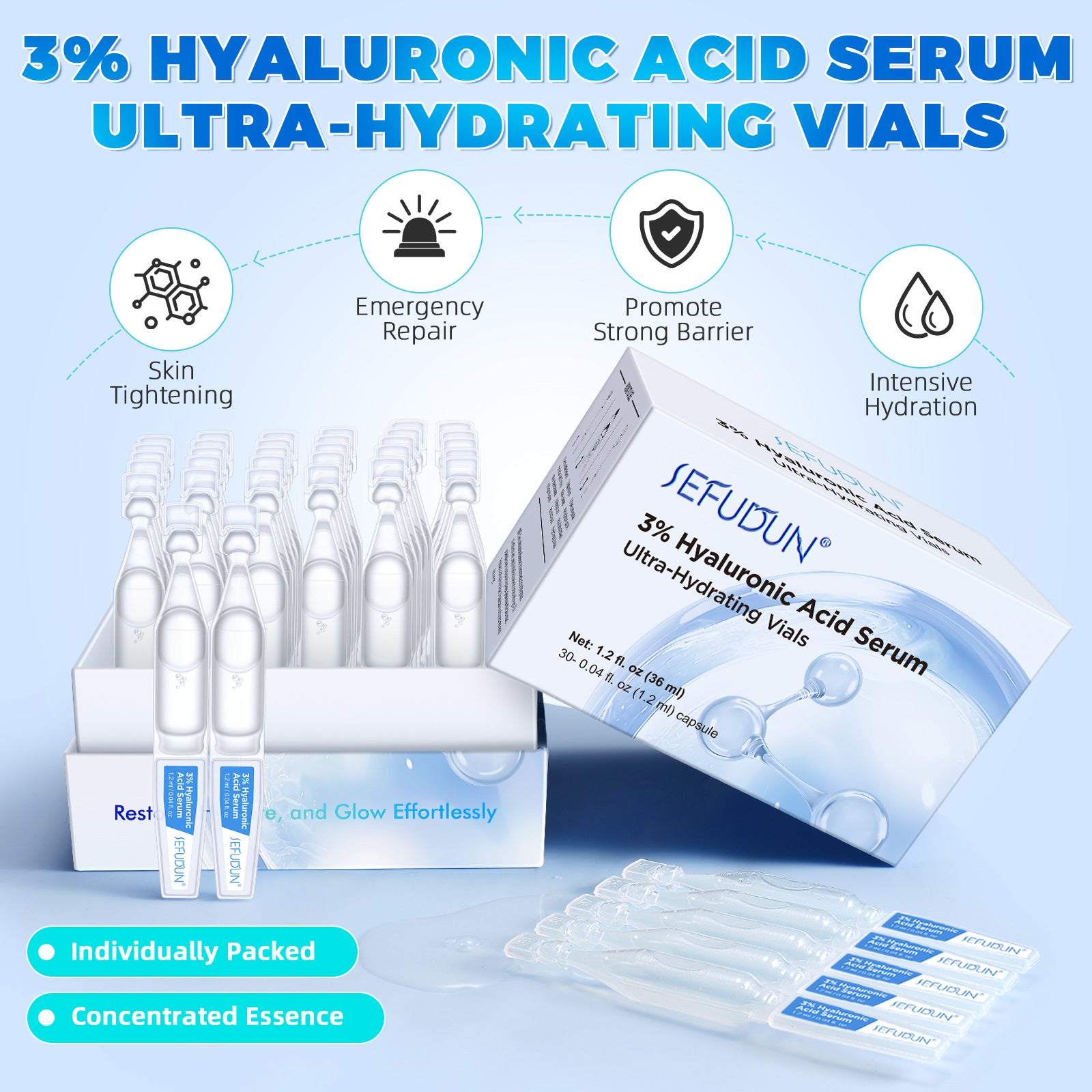 Cross-border Explosions SEFUDUN Hyaluronic Acid Throw Essence Hydrating Moisturizing Soothing Skin Throw Essence 30p