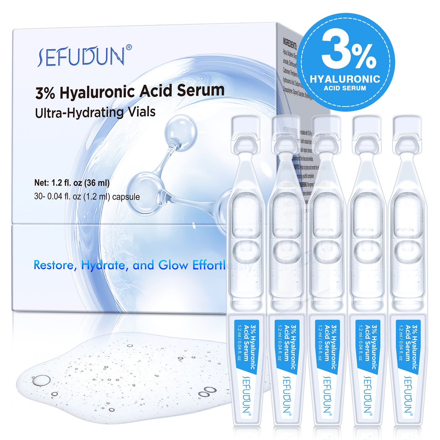 Cross-border Explosions SEFUDUN Hyaluronic Acid Throw Essence Hydrating Moisturizing Soothing Skin Throw Essence 30p