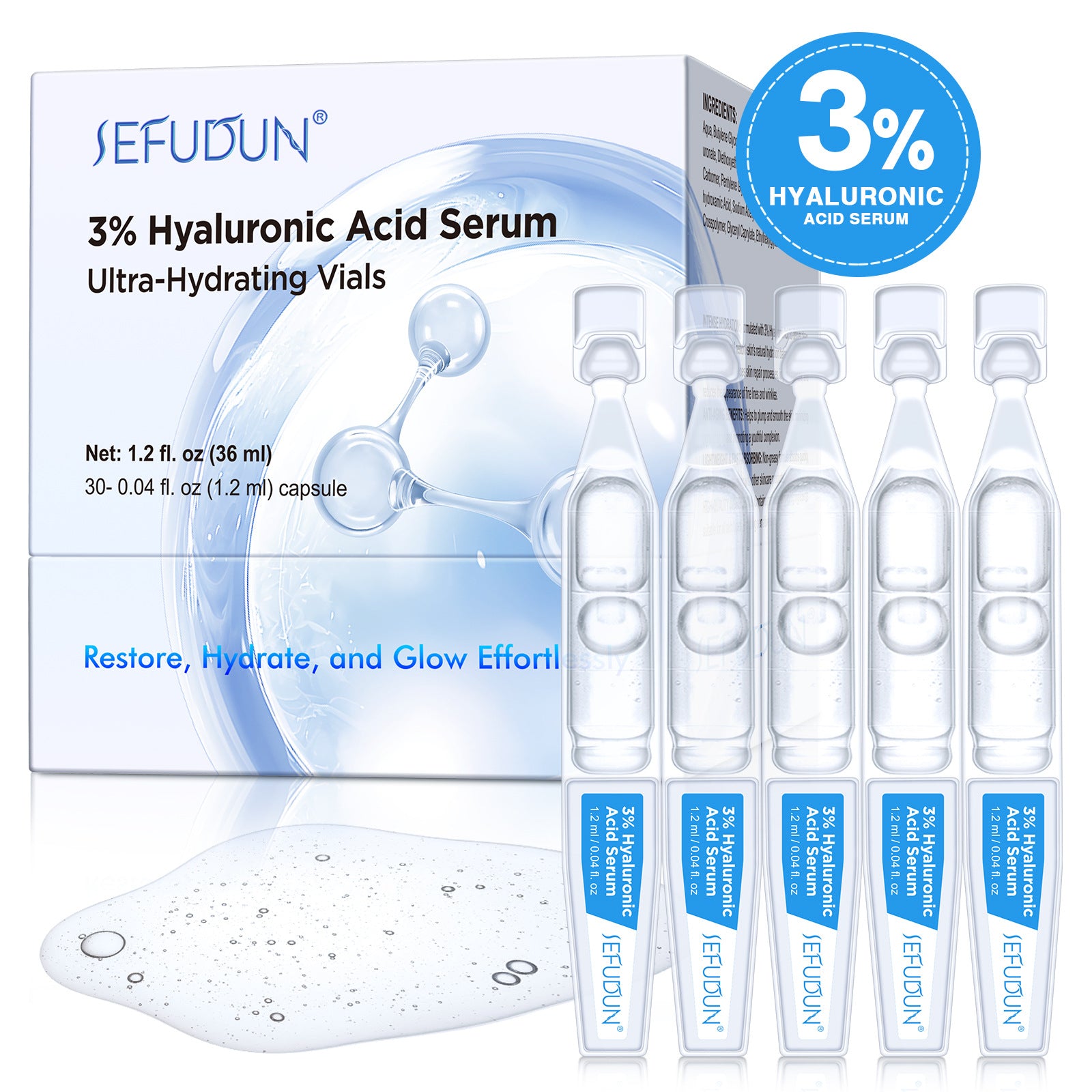 Cross-border Explosions SEFUDUN Hyaluronic Acid Throw Essence Hydrating Moisturizing Soothing Skin Throw Essence 30p